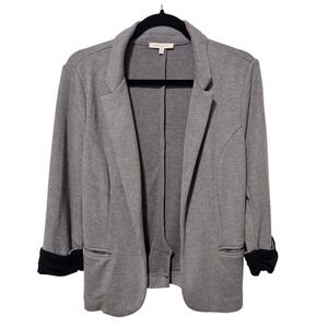 Skies Are Blue Medium Gray Textured Knit Blazer Jacket Black Trim Cuffs Office